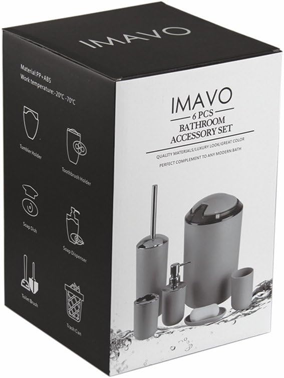 IMAVO Badezimmer-Zubehör-Set, 6-teilig, Kunststoff-Geschenk-Set, Zahnbürstenhalter, Zahnbürstenbeche