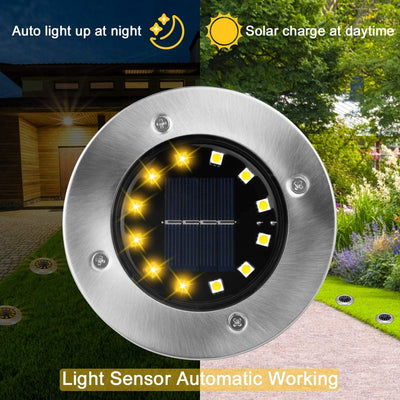 GREPRO Solar Bodenleuchten 12 Stück, 12 LEDS Solarlampen für Aussen, Gartenleuchte Solar IP65 Wasser
