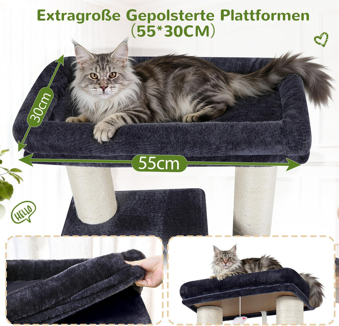 Globlazer Kratzbaum Dicke Stämme 11CM für Grosse Katzen mit 2 Extragross Katzenhaus 50*35*30cm, Ausr