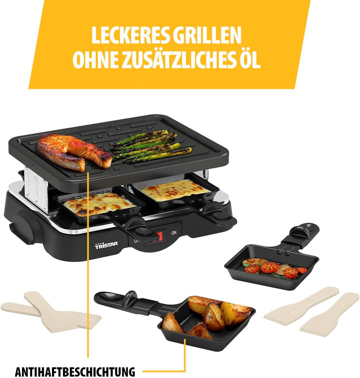 Tristar Raclette-Grill für bis zu 4 Personen, 4 Pfännchen, 500 Watt, RA-2949