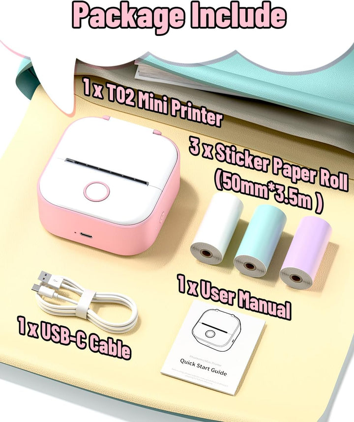 Phomemo Mini Etikettendrucker,T02 Sticker Fotodrucker für Smartphone,Handy Thermodrucker klein mit 3