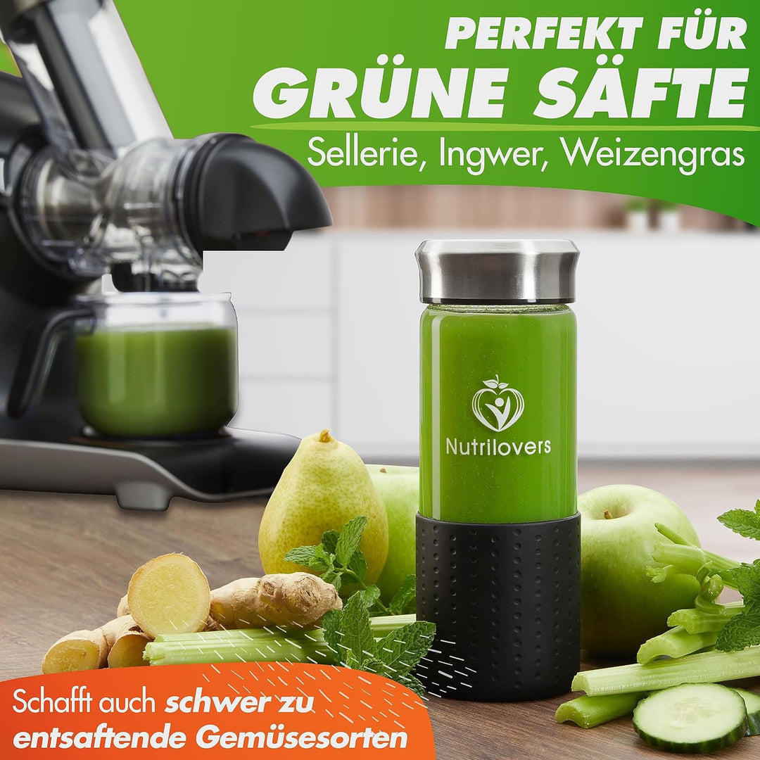 *Neuheit* GREEN-PRESS EDELSTAHL Slow Juicer mit Edelstahl Pressschnecke BPA-frei | Entsafter Selleri