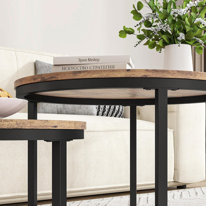 Couchtisch Rund, 2er Set Sofa Couchtisch Industrial Style, verschachtelte Beistelltische aus Metall