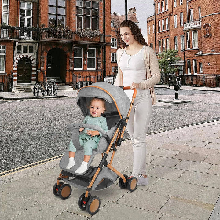 Kinderwagen mit 4 Rädern mit Sonnenschirm, Kinderwagen, sitzend und liegend, verstellbare Rückenlehn