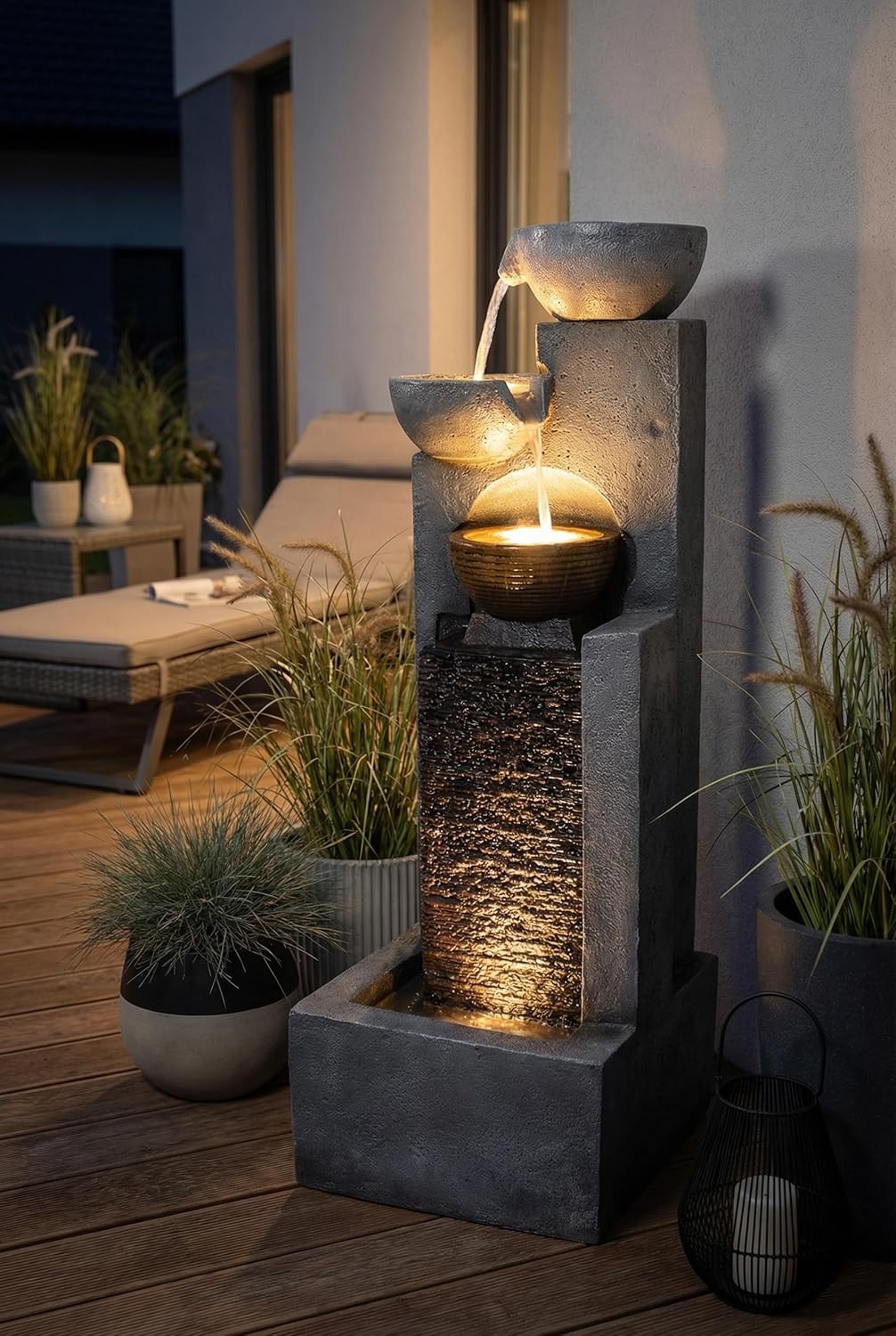Grosser Gartenbrunnen mit LED Beleuchtung Springbrunnen Kaskade Wasserspiel Gartendekoration