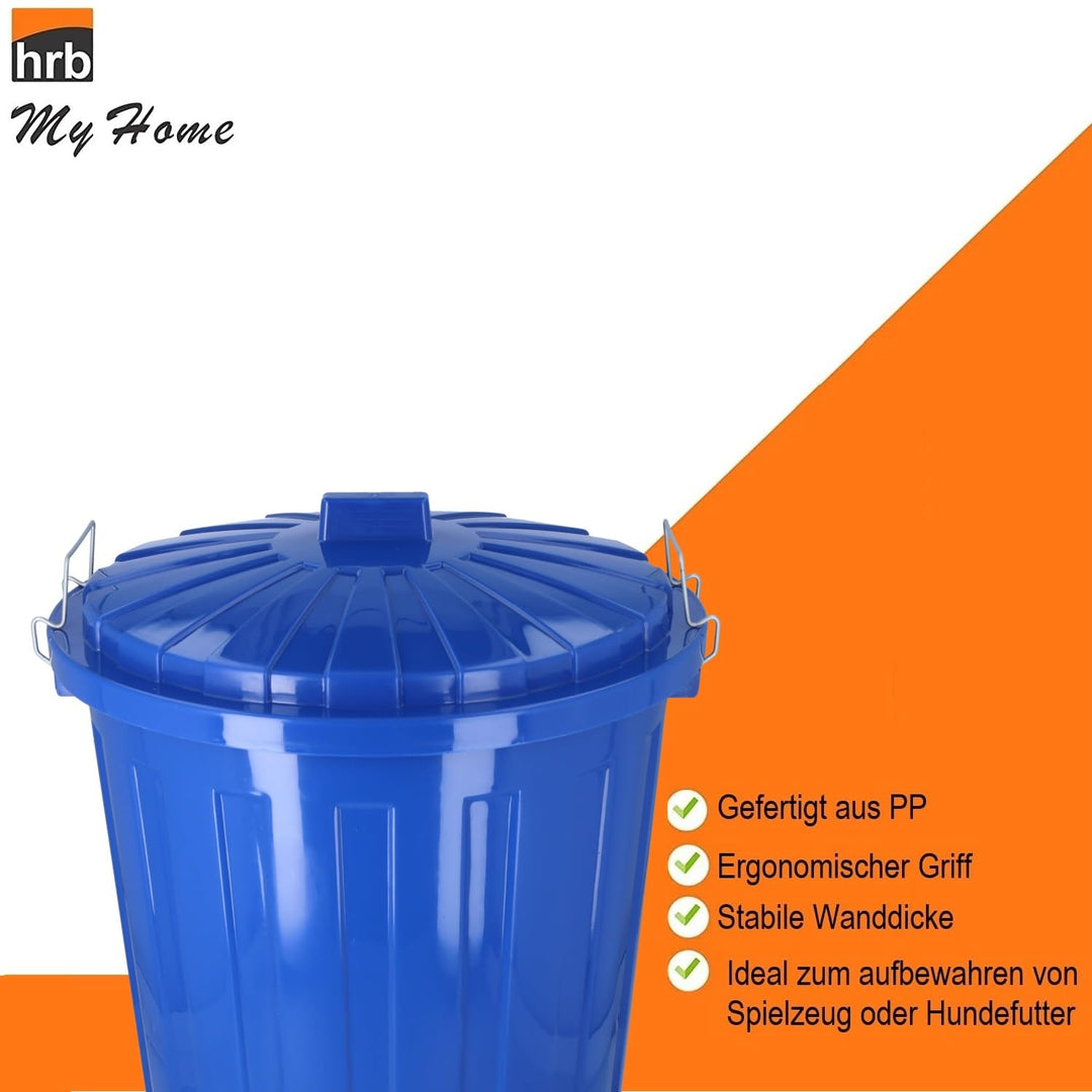 HRB Maxitonne 50 Liter blau, Tonne aus stabilem Hartplastik, abnehmbarer Deckel mit Metallverschlüss
