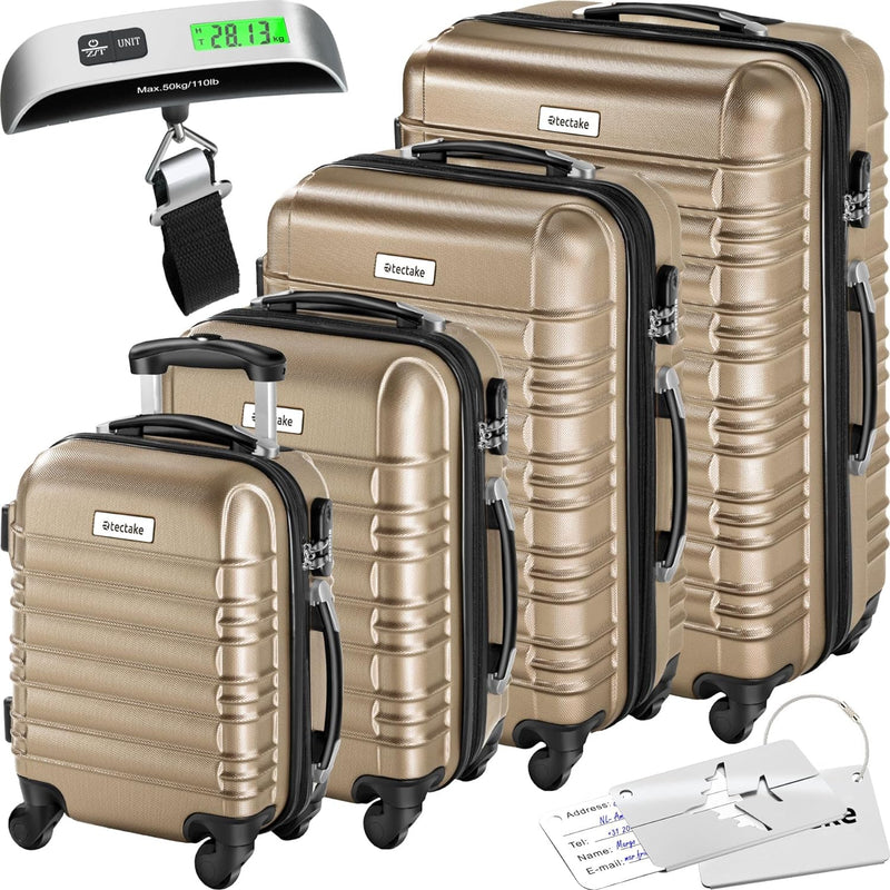 tectake® 4tlg. Hartschalenkoffer Set, Reisekoffer Set mit Rollen, Hartschale aus ABS, Koffer Set mit