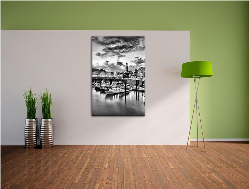 Pixxprint Hamburger Hafen am Abend als Leinwandbild/Grösse: 100x70 / Wandbild/Kunstdruck/fertig besp