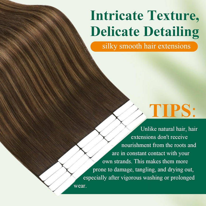 Easyouth Echthaar Extension Tape in Ombre Echthaar tape in Haar Extensions Dunkelstes Braun Aschbrau