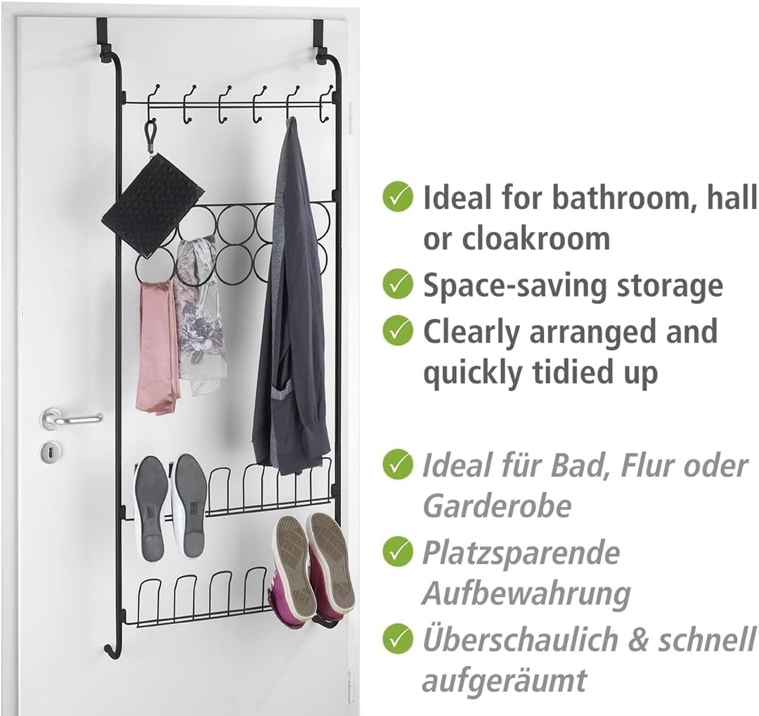 WENKO Tür-Organizer in Schwarz, vielseitig verwendbaren Türregal für Kleidung, Tücher und Schuhe zum