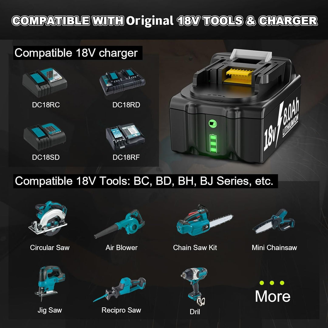 2X Akku Für 18V 8,0Ah Li-ion Ersatzakku für Akku 18V BL1860 BL1850B BL1850 BL1830 BL1860B BL1845 BL1