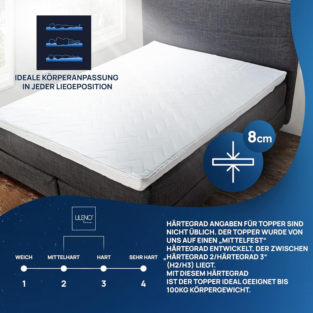 LILENO HOME Matratzentopper 90x200 cm - viscoelastischer Matratzen Topper aus Memory Foam (Dicke 8 c