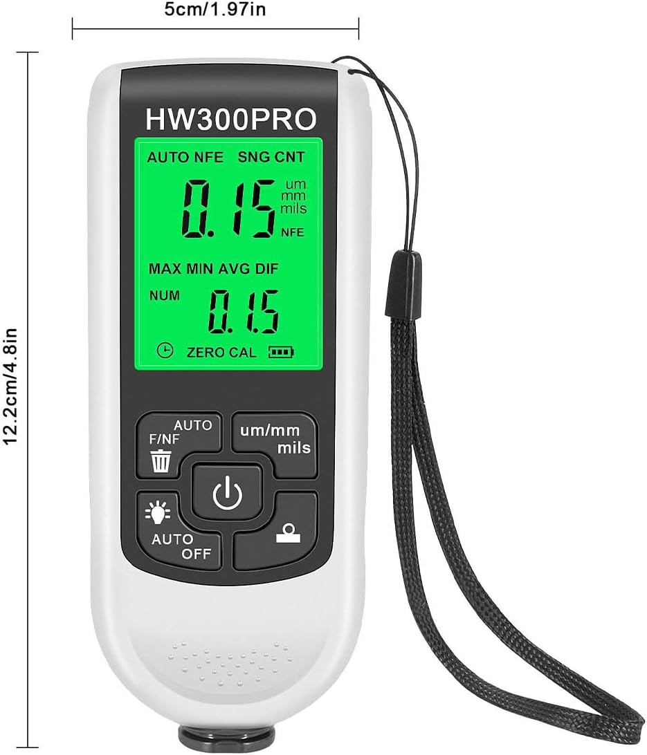 Alnicov Lackdickenmessgerät, hochpräzises Schichtdickenmessgerät, Messbereich 0 bis 2000 µm für Meta