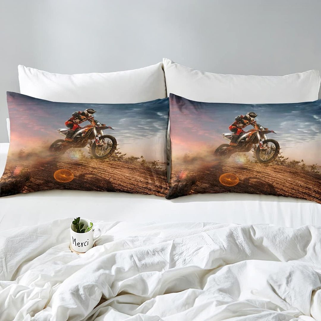 Loussiesd 3D Motorrad Druck Bettwäsche Set Offroad Extremsport Super Weich Bettbezug Set Kinder Jung