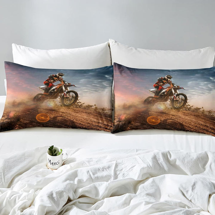 Loussiesd 3D Motorrad Druck Bettwäsche Set Offroad Extremsport Super Weich Bettbezug Set Kinder Jung