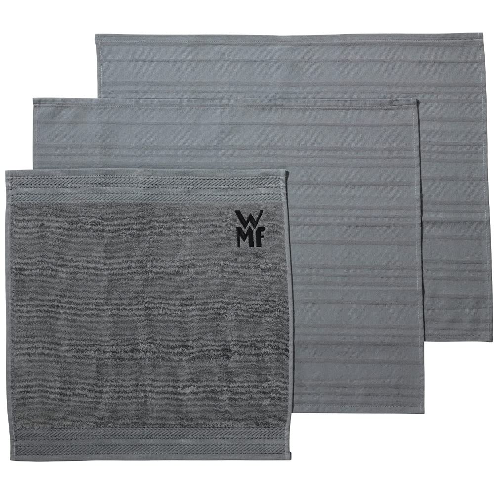 WMF Digitale Küchenwaage 20 x 20 x 1 cm, Backwaage & Küchenhandtuch-Set 3-teilig, Baumwolle Küchentü