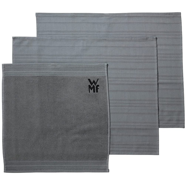 WMF Digitale Küchenwaage 20 x 20 x 1 cm, Backwaage & Küchenhandtuch-Set 3-teilig, Baumwolle Küchentü