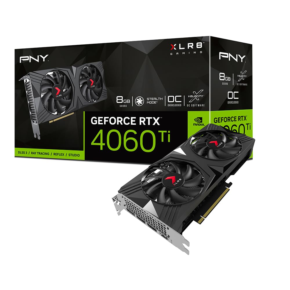 PNY GeForce RTX™ 4060 Ti 8GB XLR8 Gaming Verto Overclocked Dual Fan Graphics Card DLSS 3 RTX 4060Ti