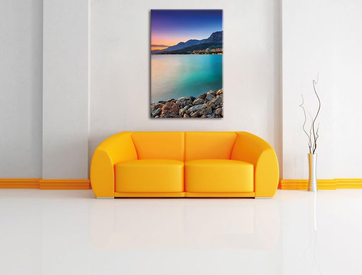 Meer an Traumstadt, Format: 100x70 auf Leinwand, XXL riesige Bilder fertig gerahmt mit Keilrahmen, K