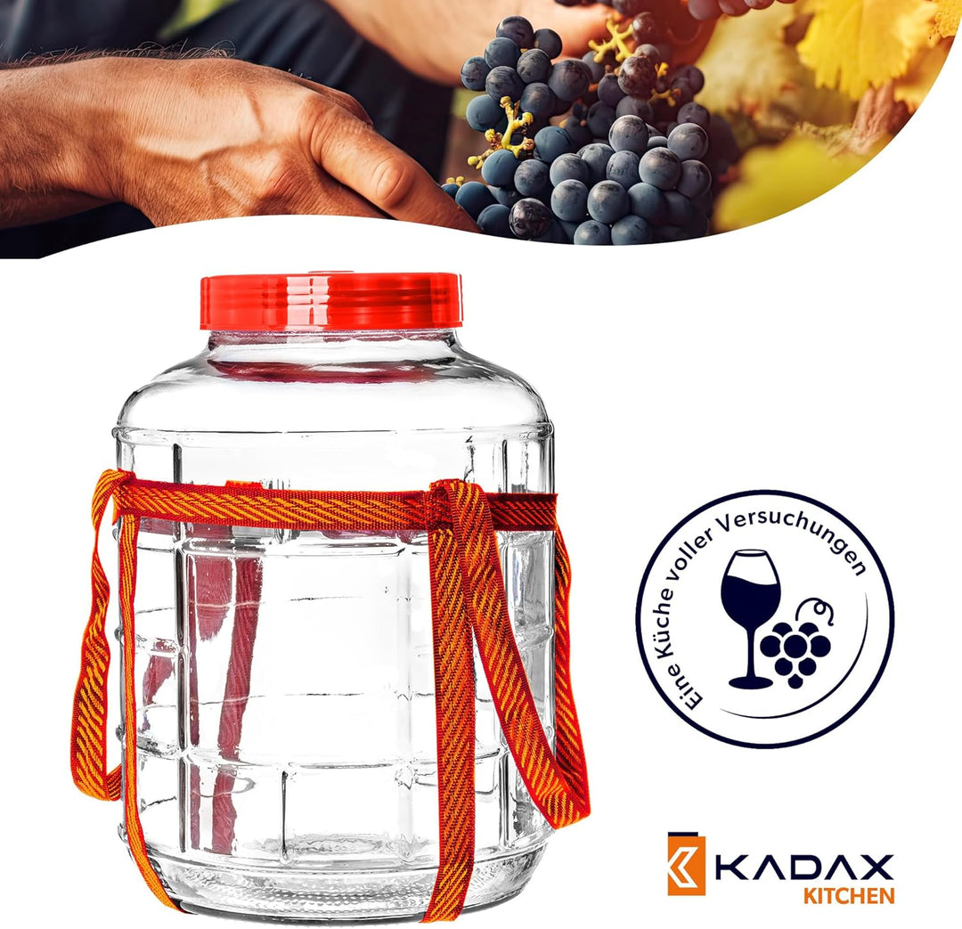 KADAX Gärballon, Glasballon mit Deckel aus Kunststoff, Weinballon, Glasgärballon, universelles Glas,