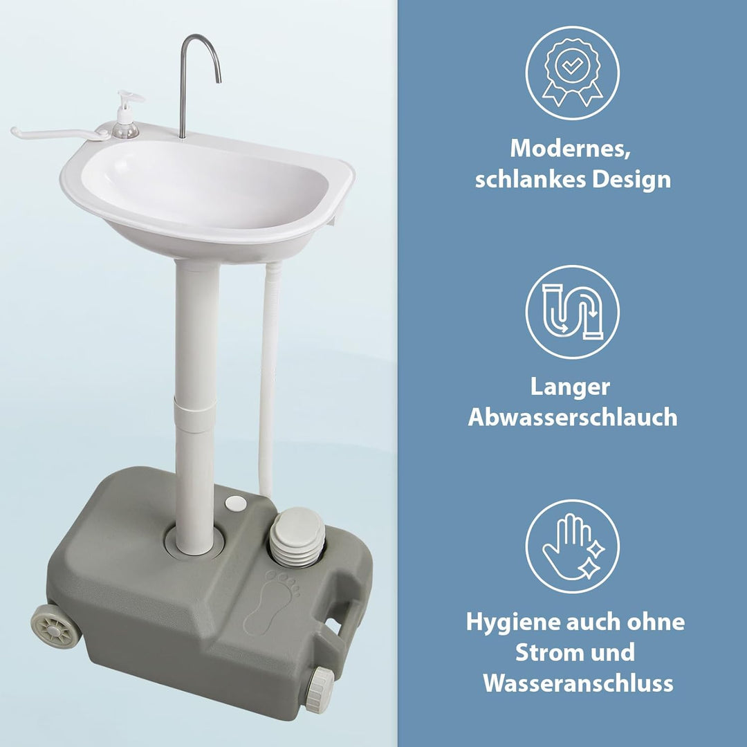 Montafox Mobiles Camping Waschbecken 21 L Frischwassertank - Waschstation mit Fusspumpe Seifenspende