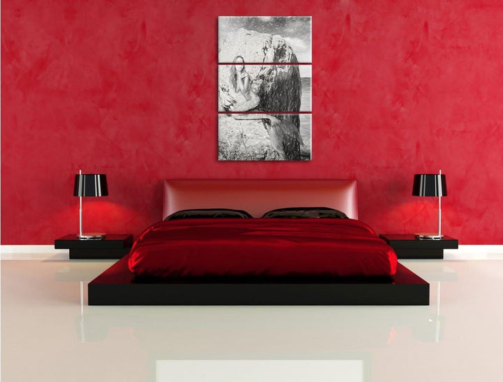 Pixxprint Meerjungfrau hinter Felsen als Leinwandbild/Grösse: 3 Teilig (120x80) cm/Wandbild/Kunstdru