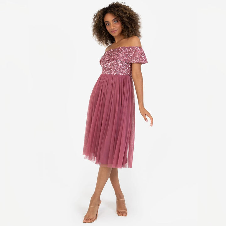 Maya Deluxe Damen Embellished Halter Neck Midi Bridesmaid Dress Desert Rose 36, Desert Rose 36