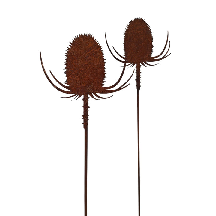 Bornhöft Gartenstecker Distel aus Edelrost, 2er Set, Rostoptik Gartendeko Rostige Gartenskulptur Dek