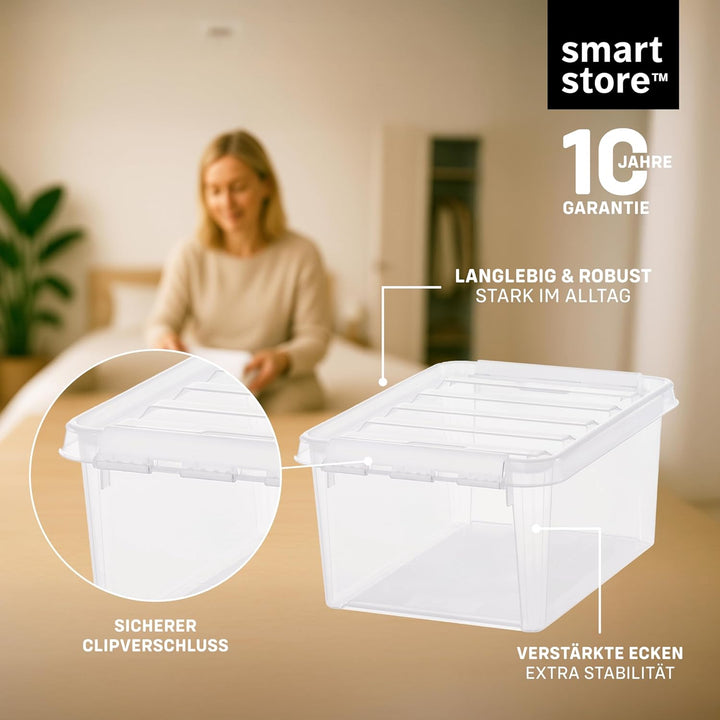 SmartStore Aufbewahrungsboxen 14L – 10 transparente und stapelbare Boxen mit Deckel und Clipverschlu