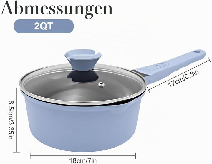 Kasserolle 18cm mit Deckel, 2L Antihaft-Stielkasserolle mit Abnehmbarer Griff, Milchtopf Geeignet fü
