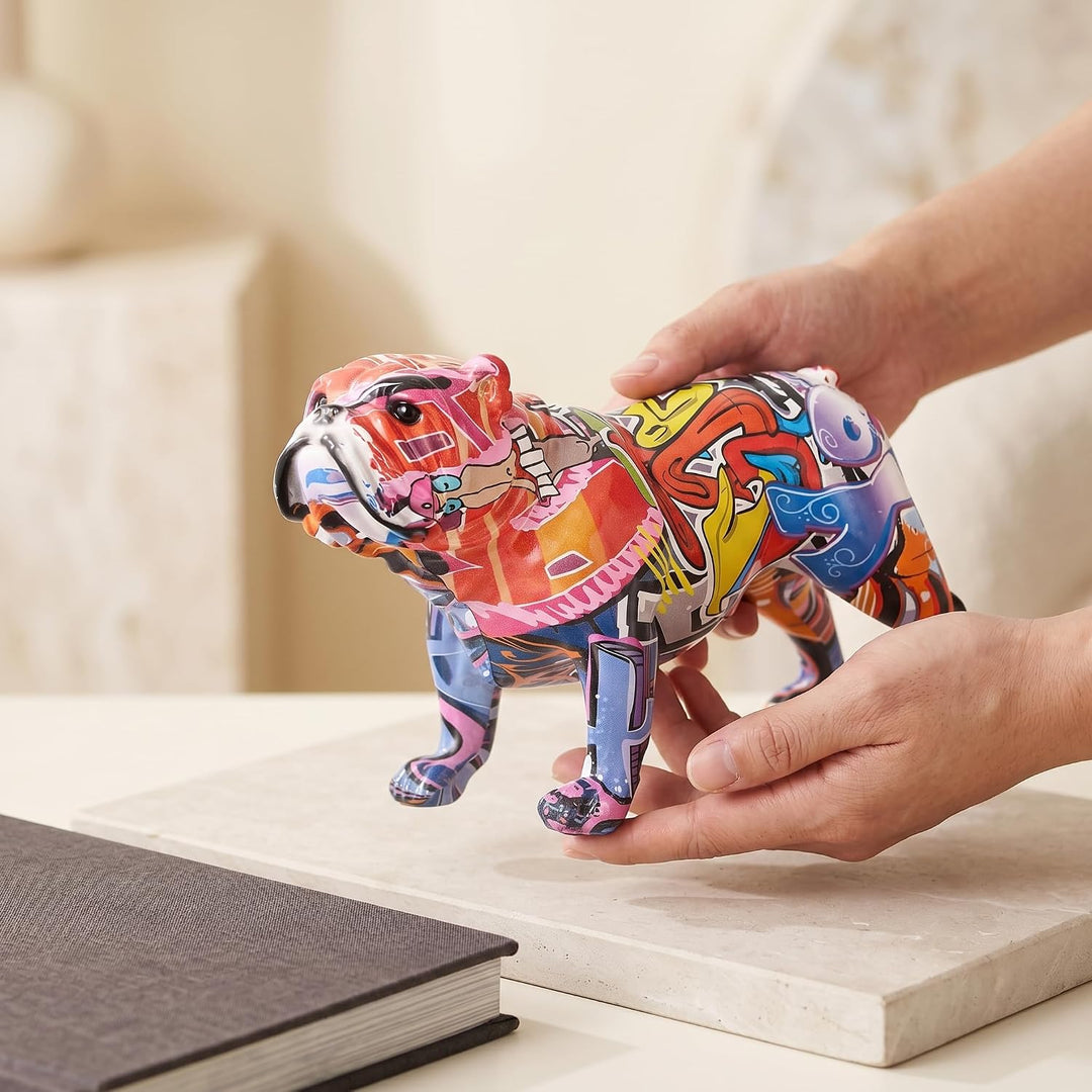 suruim Bunte englische Bulldogge Figuren, kreative Graffiti-Kunst, Moderne Dekoration für Zuhause, S