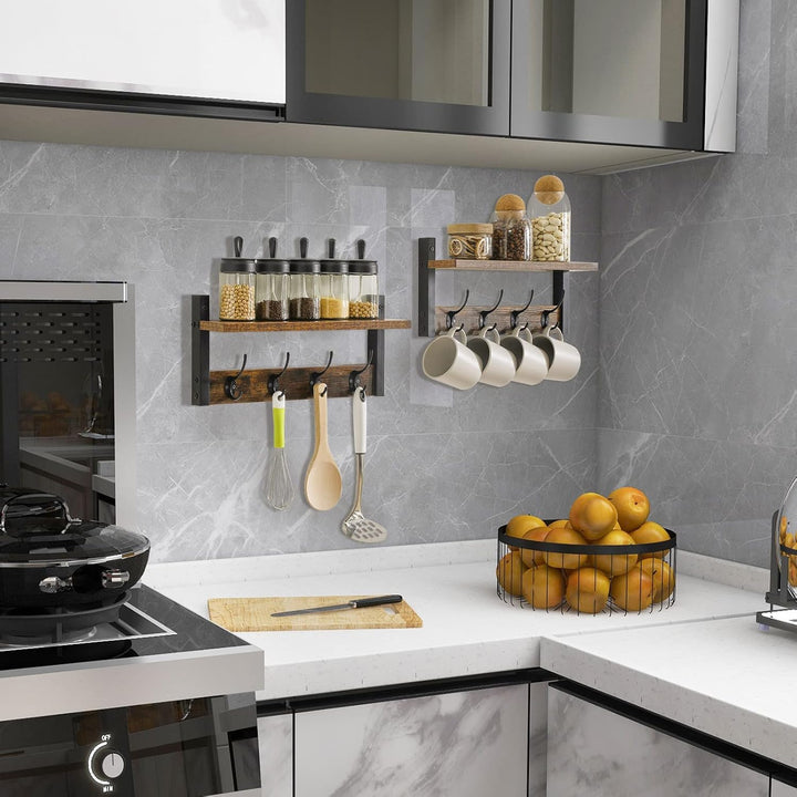 YMYNY Wandgarderoben mit Ablage, 2er Set Wandregal in einem Paket, Garderobenhaken mit 8 Doppelhaken