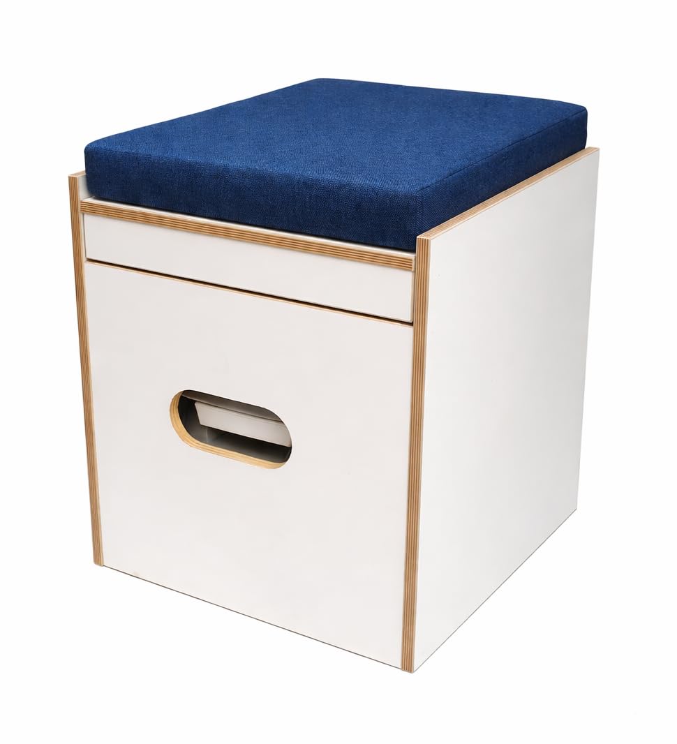 Toiletten Hocker Weiss mit Toilette Porta Potti 165/365 - Polster blau Stauraum Hocker