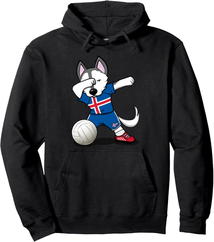 Dabbing Husky Hund Island Volleyball - Isländische Flagge Pullover Hoodie