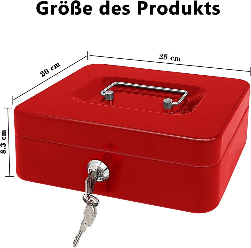 Stahlkassette mit Schlüsselschloss, Metall-Geldkassette mit Geldfach, Geldaufbewahrungsbox mit absch