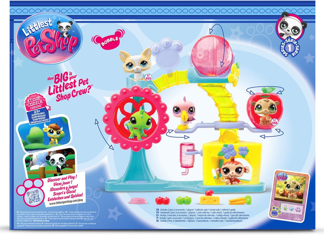 BANDAI Littlest Pet Shop - Fun Factory Set - Spielset mit 2 Tieren, Dekoration und Zubehör - Niedlic