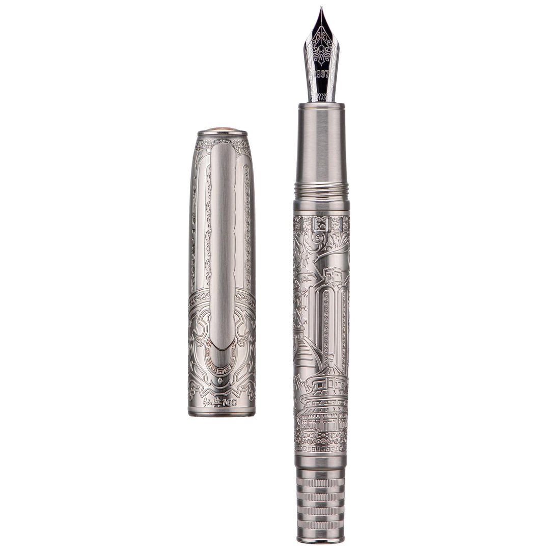 Hongdian 100 Silber Steel Kolben Füllfederhalter, Iridium Extra Feine Spitze Kalligraphie, Glatt Sch