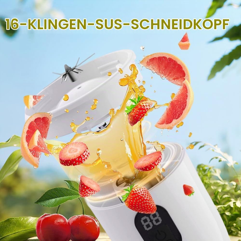Tragbarer Mixer Smoothie Maker To Go, 500ml Smoothie Maker mit 16 Rostfreien Klingen, Digitalanzeige