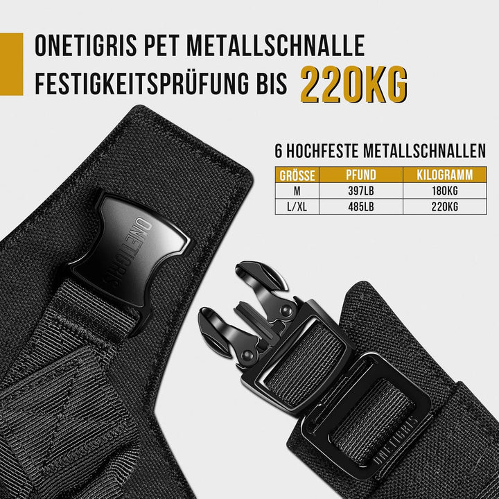 OneTigris X Armor Taktisches Hundegeschirr, Sicherheitsgeschirr mit Vollmetallschnalle und D-Ring, H