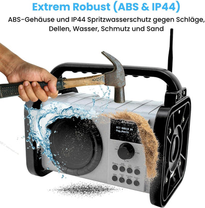 Soundmaster DAB80SG Baustellenradio mit DAB+ UKW Bluetooth und Li-Ion Akku IP44 Staub- und spritzwas