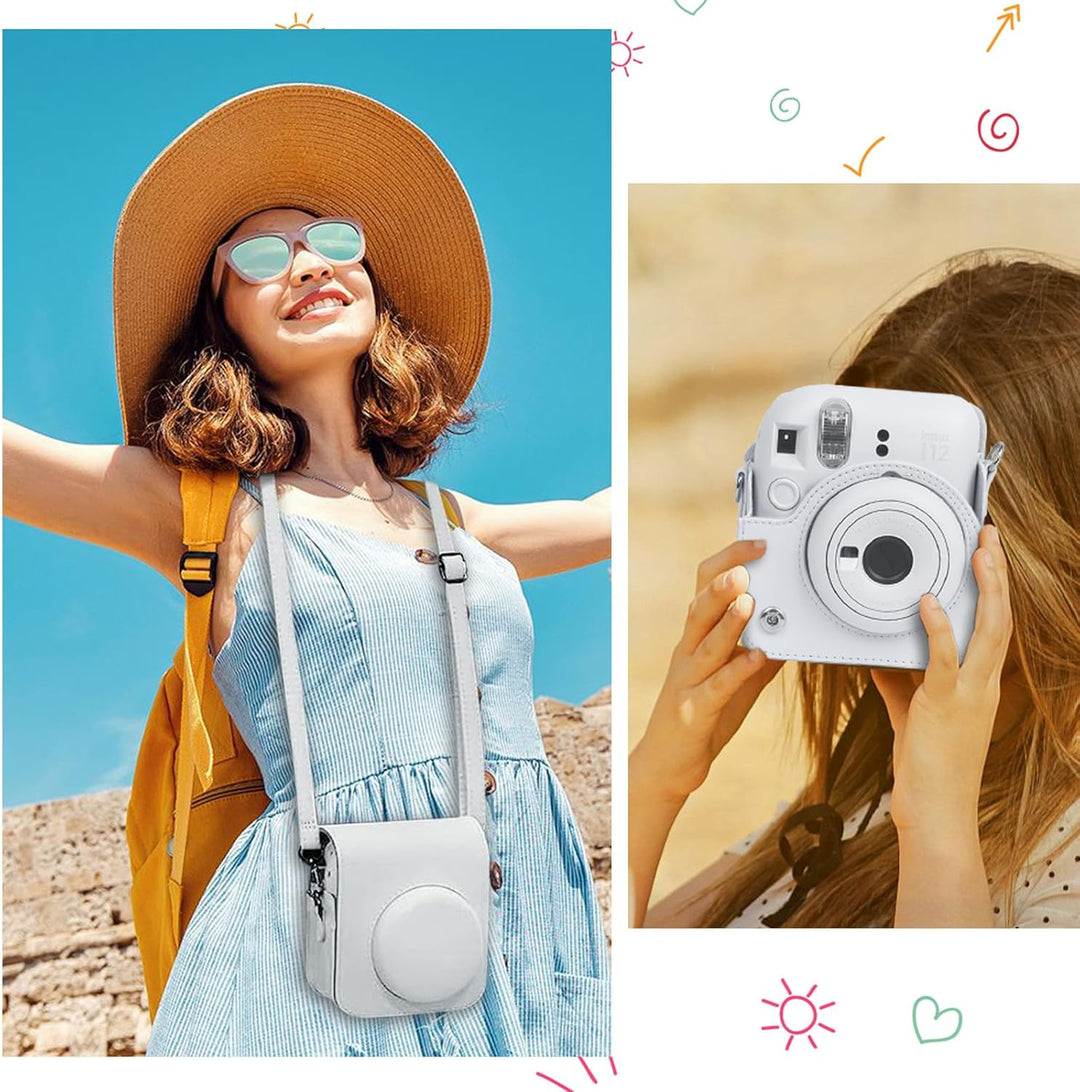 Easy Hood Schutzhülle und Tragbare Tasche für Instax Mini 12 Sofortbildkameras, PU Leder Kameratasch