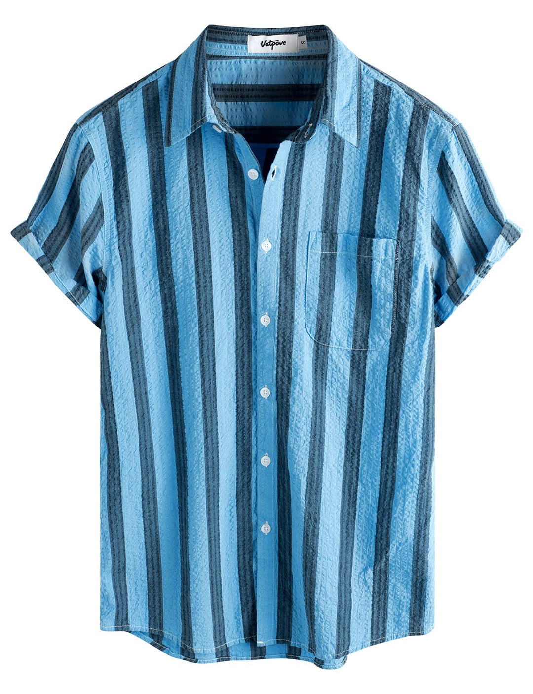 VATPAVE Herren Gestreifte Sommerhemd Casual Button Down Kurzarm Strand HawaiiHemd S Aquablau Schwarz