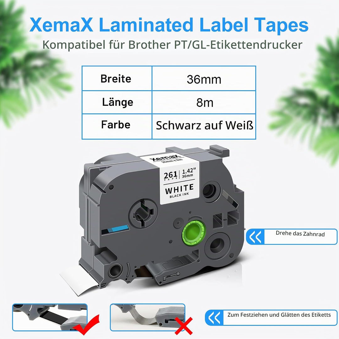 3x XemaX Kompatibel Schriftband für Brother 36mm TZe Ersatz für TZe-261 TZe261 P-Touch 36mm Schwarz
