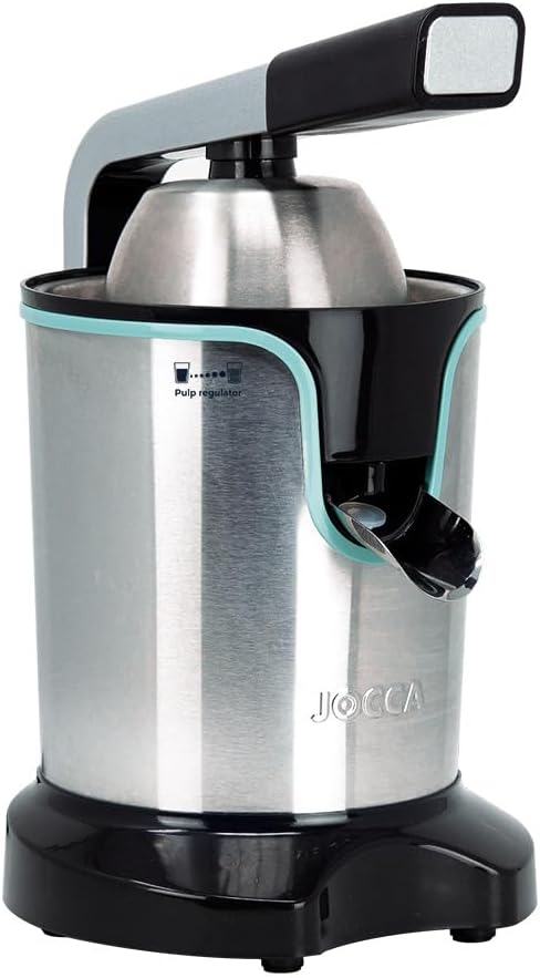 JOCCA Elektrische Zitruspresse mit Hebel, 600 W, Fassungsvermögen 0,4 l, 2 austauschbare Kegel, Filt
