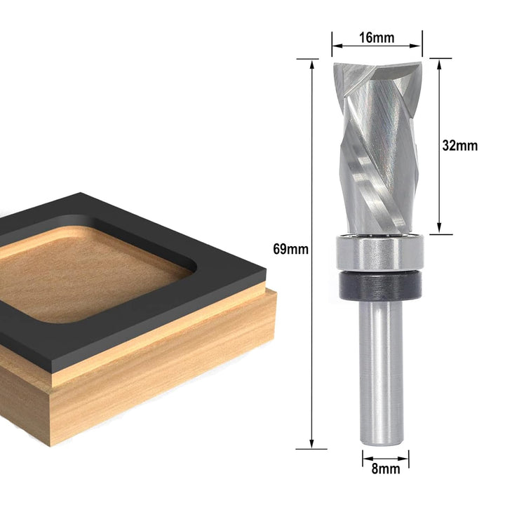 Sinoprotools Spiralfräser 8mm Schaft VHM Fräser,Kopierfräser mit 32mm Schnittlänge,Up-Down Cut Kompr