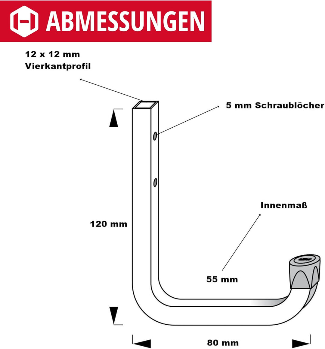 Gedotec 10 x Wandhaken | Montagehaken Masse A x L 80 x 120 mm | Befestigungshaken zum Schrauben | Tr