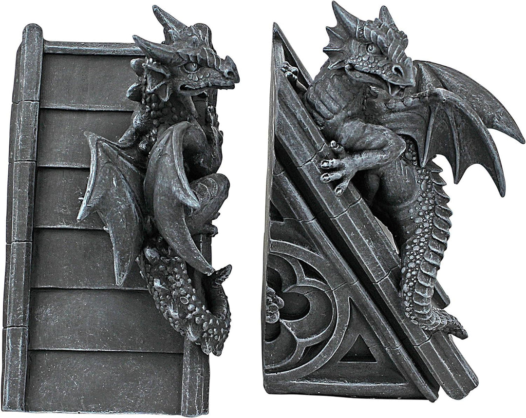 Design Toscano Buchstütze in Form von gotischen Schlossdrachen, Masse: 12,5 x 4 x 20,5 cm Einzelbett