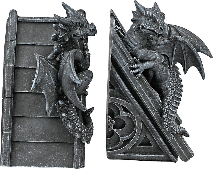 Design Toscano Buchstütze in Form von gotischen Schlossdrachen, Masse: 12,5 x 4 x 20,5 cm Einzelbett