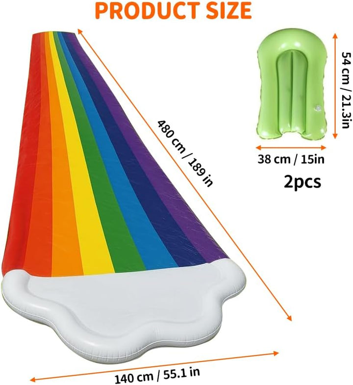 Wasserrutsche Garten für Kinder, 480x140 cm Doppelte Wasserrutschmatte mit Bodyboards, Wasserrutsche