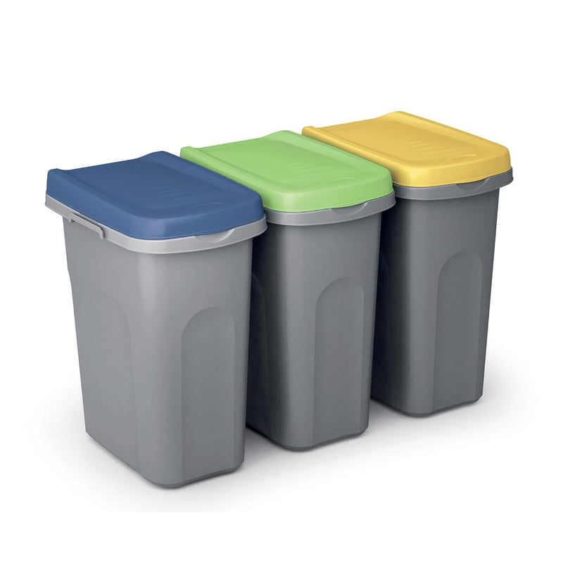 Casaria® 3x Mülleimer Küche 25L mit Deckel Set Geruchsdicht Müllbeutelhalterung Kunststoff Abfalleim